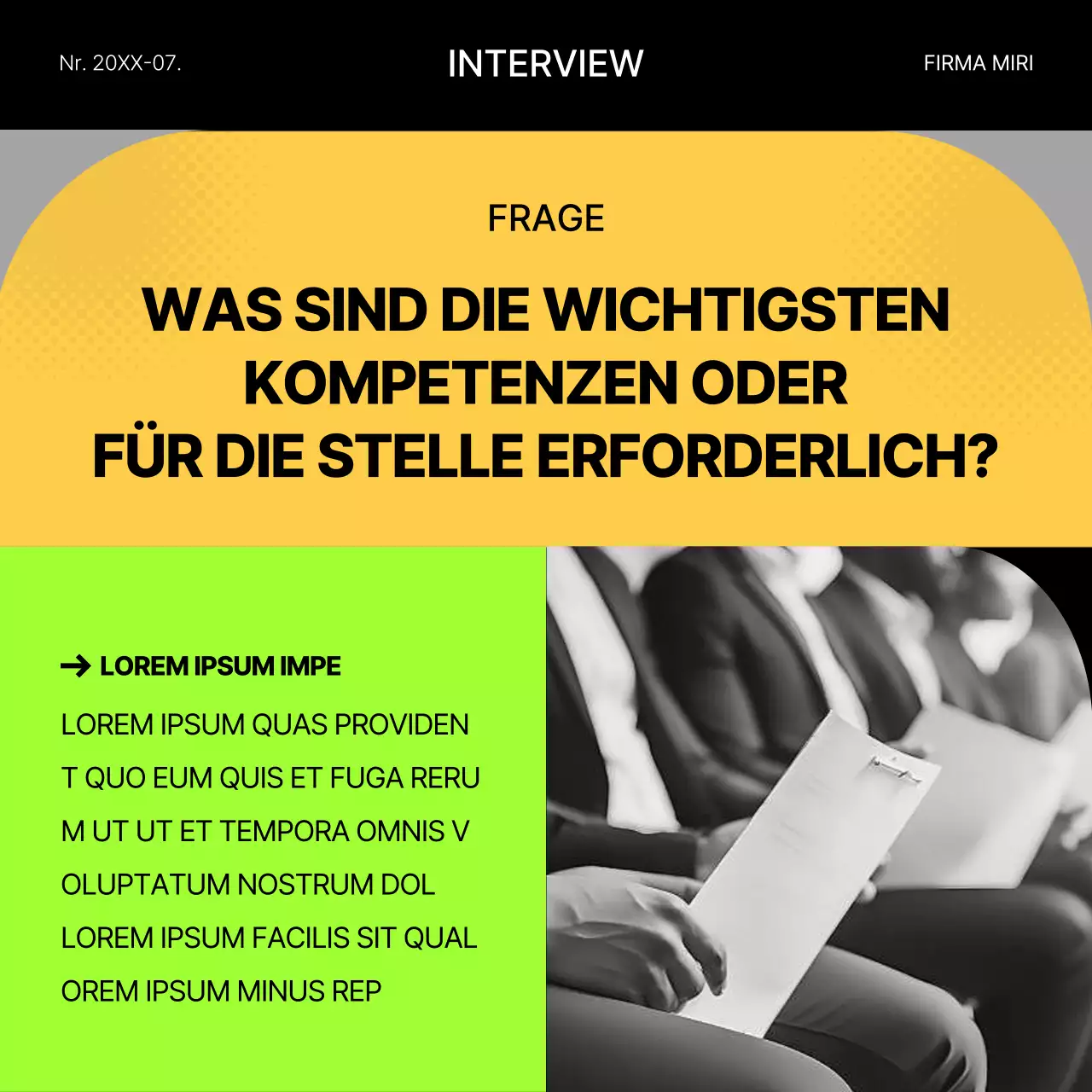 Fluoreszierendes und gelbes geometrisches Vorstellungsgespräch Post