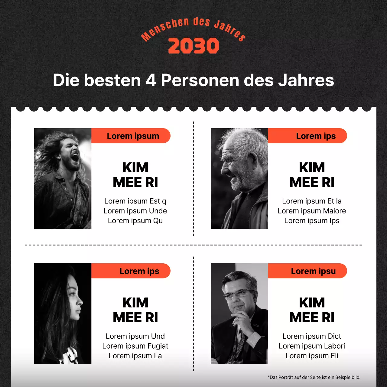 Eine einfache Jahresendpost in Orange und Schwarz