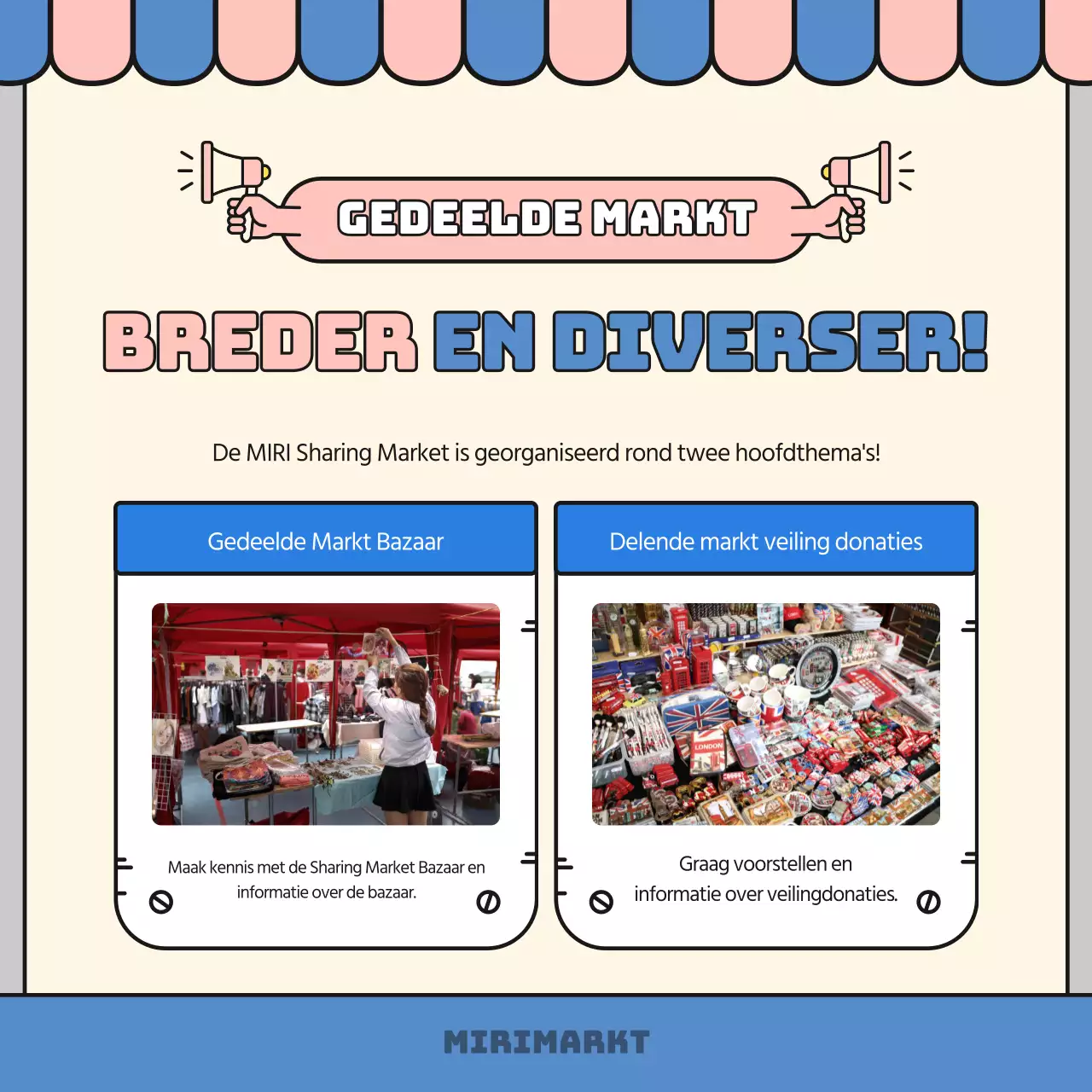 Aankondiging van de blauwe en roze bazaar