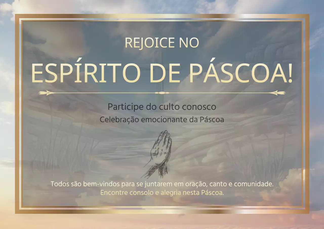 Convite clássico para missa de Páscoa em dourado e azul celeste