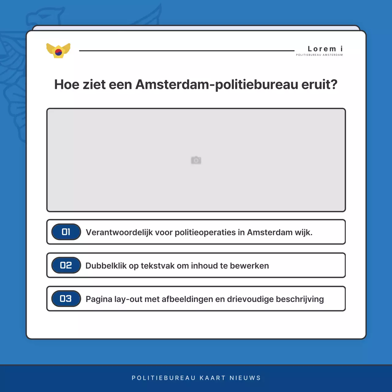 Standaard nieuwsbriefberichten politiebureau in blauw en marineblauw