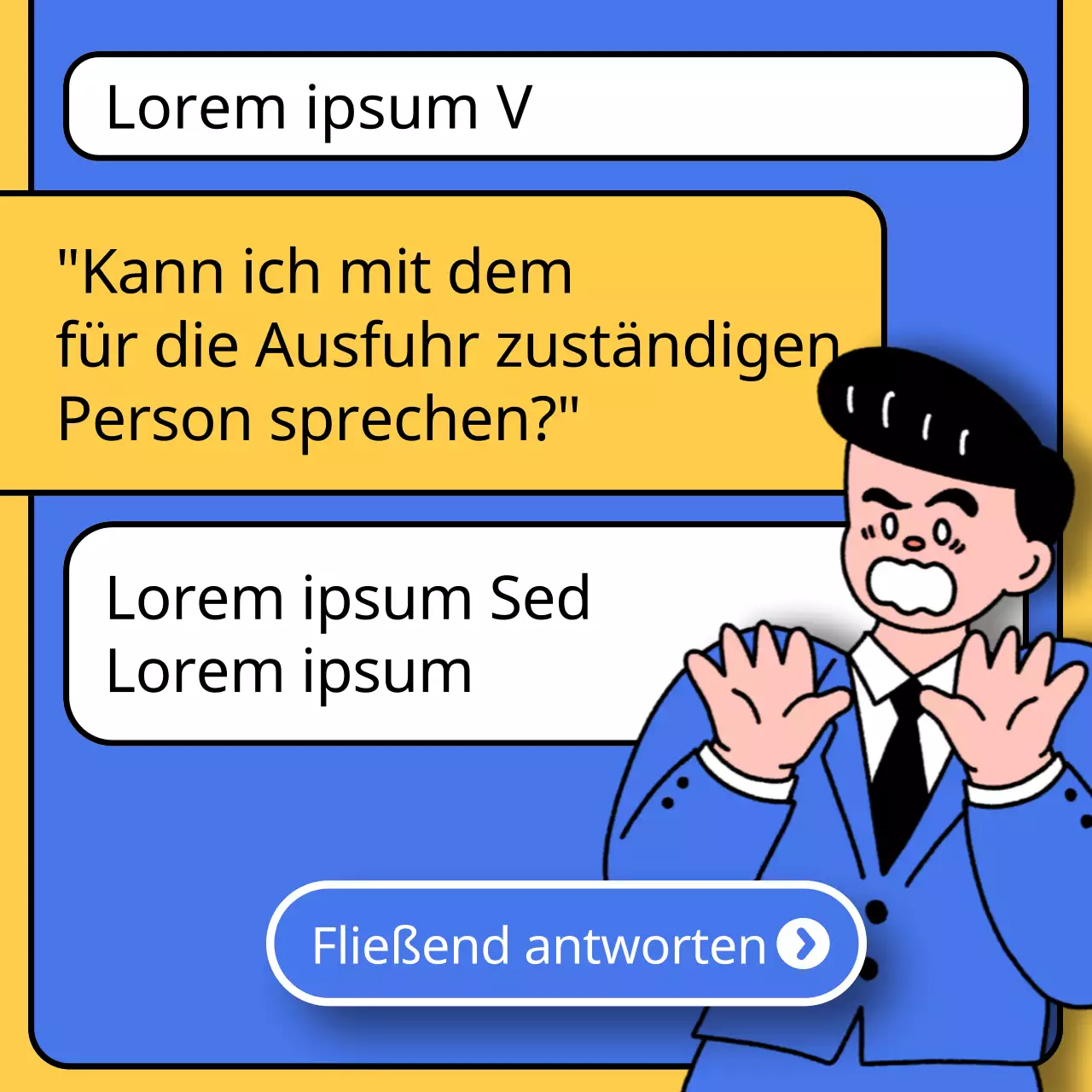 Werbung für eine kitschige englische Sprachschule in Blau und Gelb