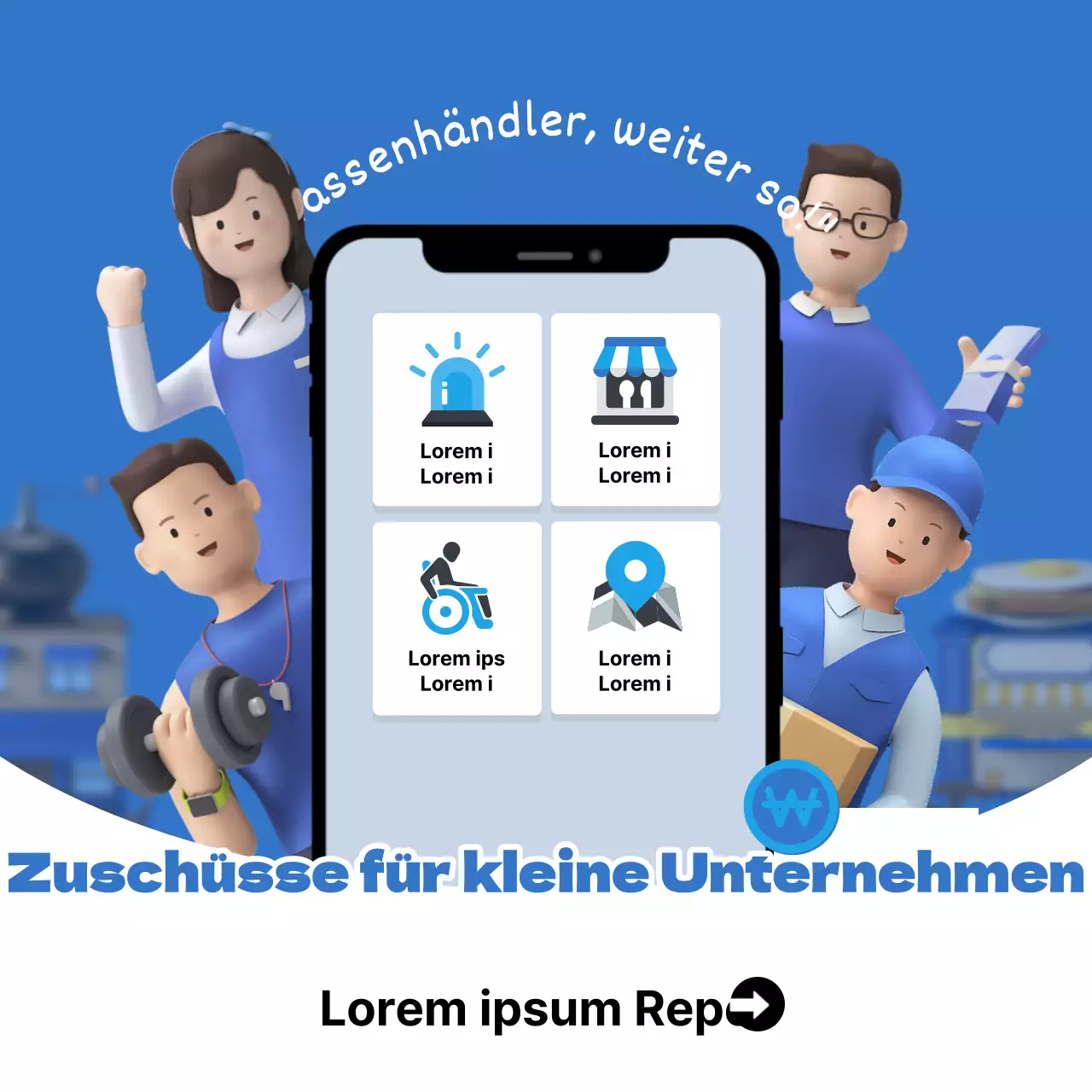Ein hübscher blau-weißer Beitrag über Zuschüsse für kleine Unternehmen