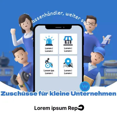 Ein hübscher blau-weißer Beitrag über Zuschüsse für kleine Unternehmen