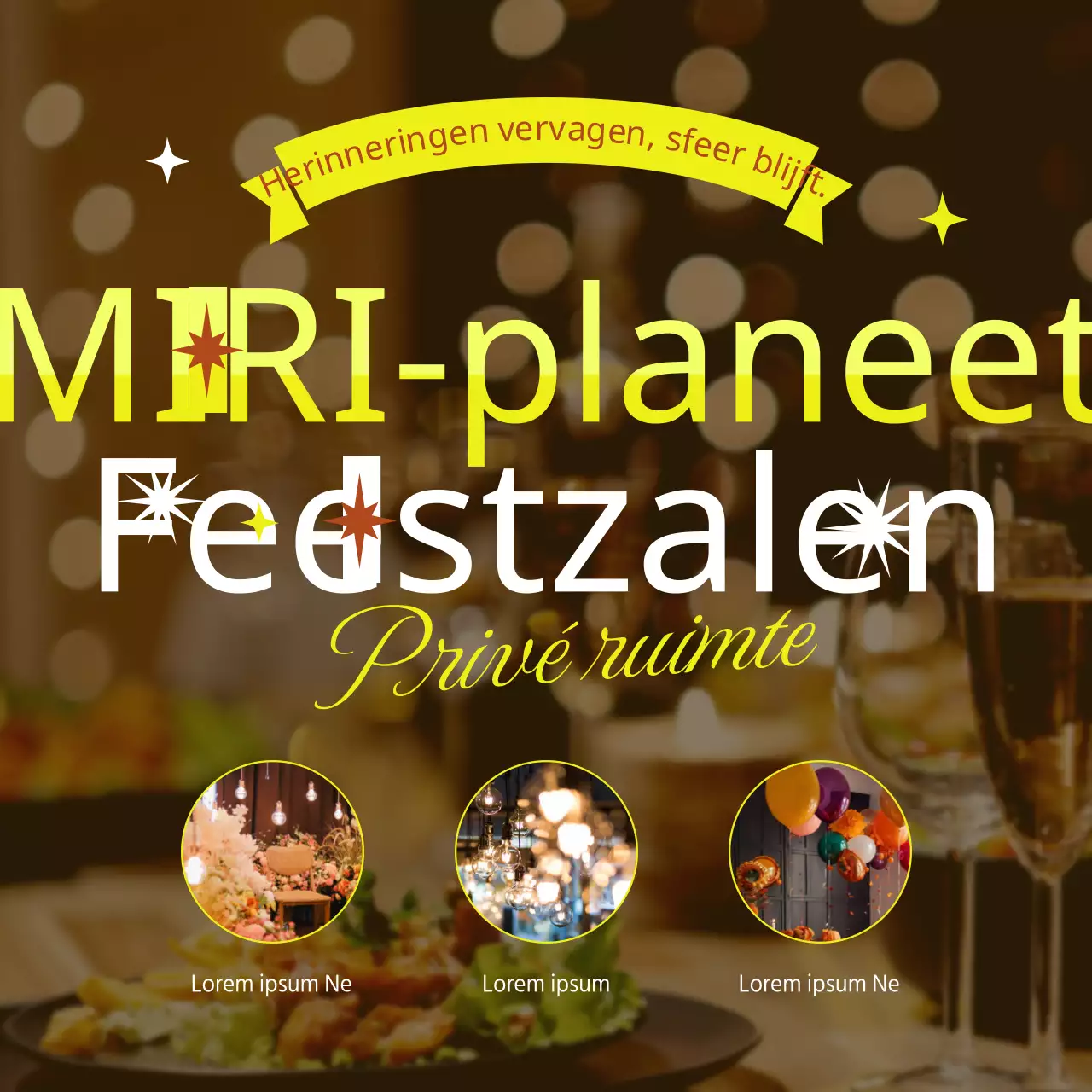 Promoot een trendy feestzaal in geel en bruin