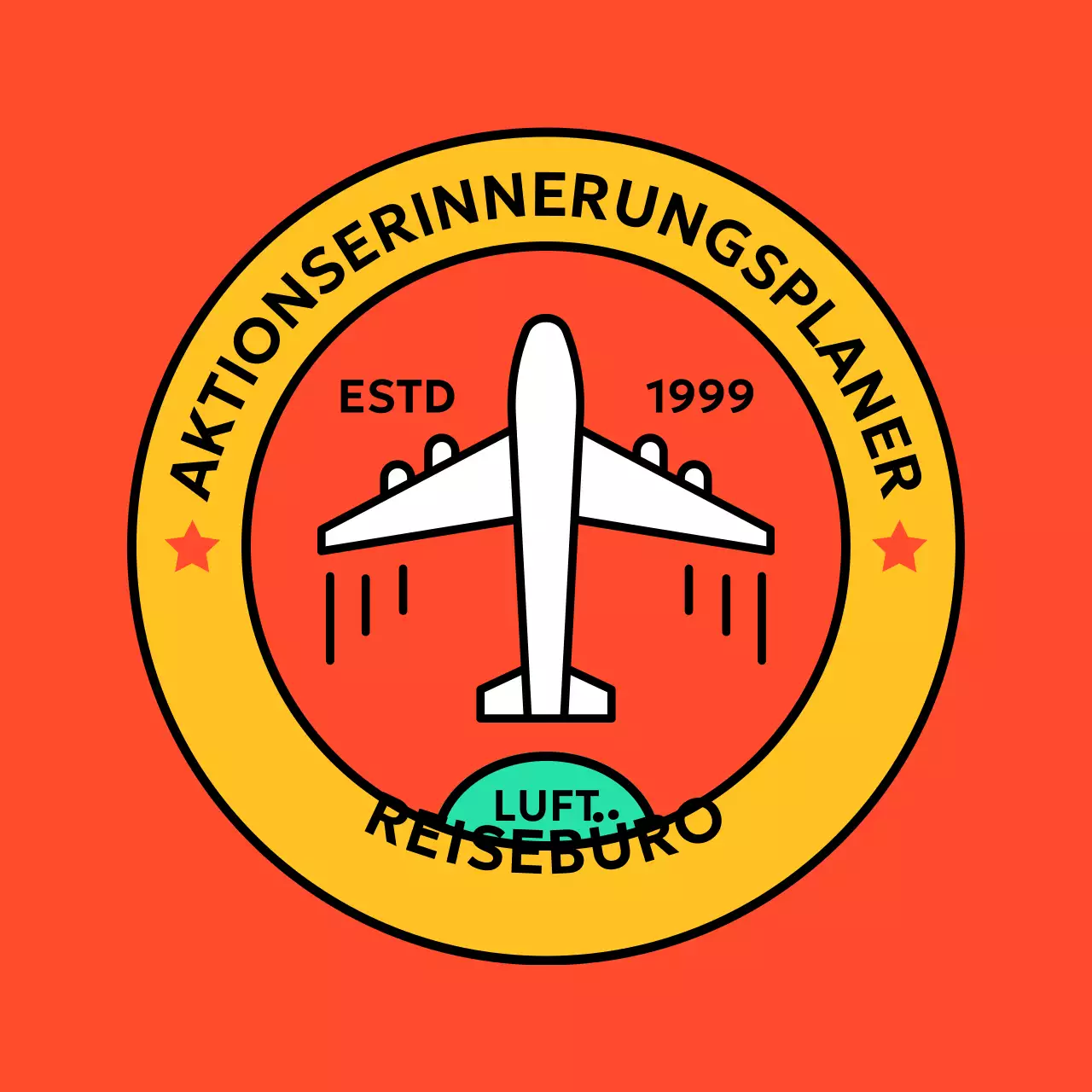 Stempel-Logo mit Retro-Look und einem Flugzeug darauf