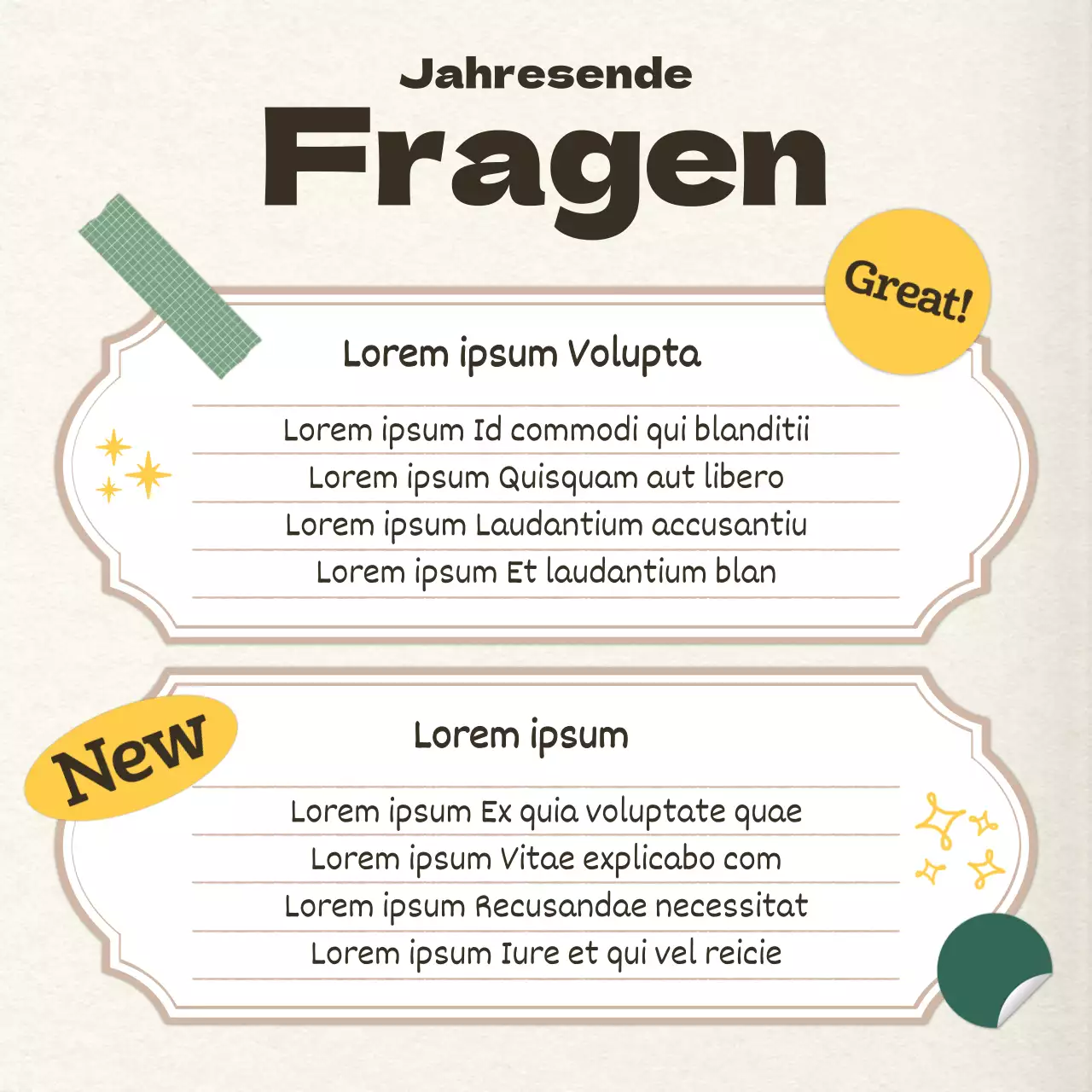 Persönliche Jahresendpost im Vintage-Stil in Gelb und Elfenbein