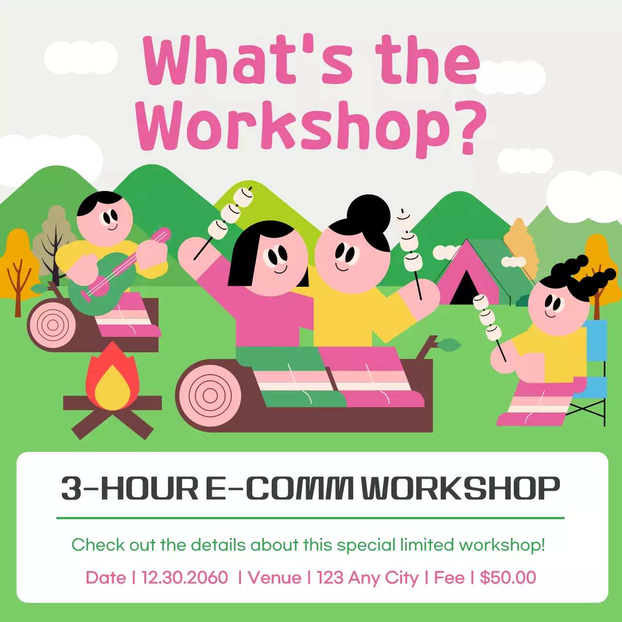 핑크과 초록의 아기자기한 워크샵 전단지