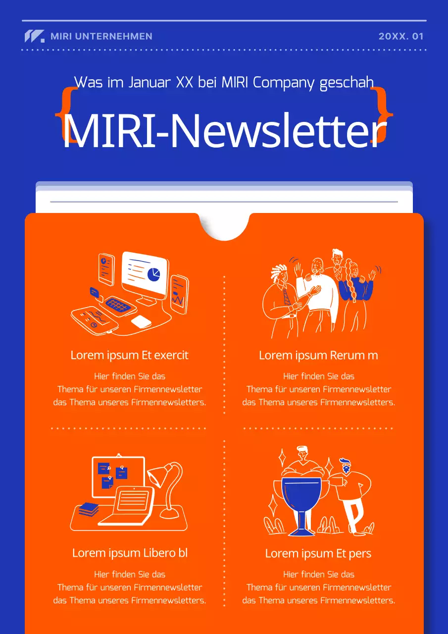 Eine moderne, orange-blaue Firmenzeitschrift