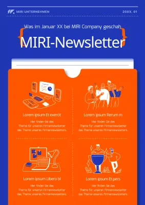 Eine moderne, orange-blaue Firmenzeitschrift