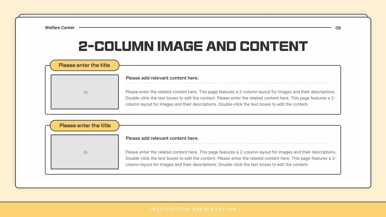 A basic yellow and white welfare center newsletter post