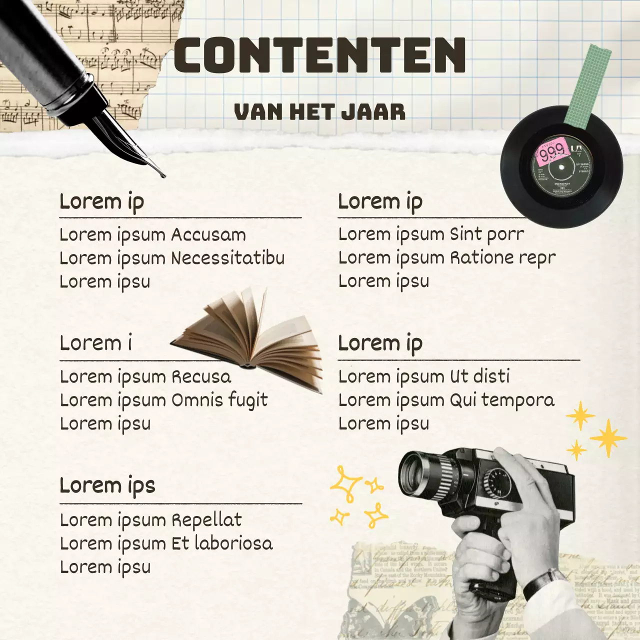 Vintage persoonlijke eindejaarspost in geel en ivoor