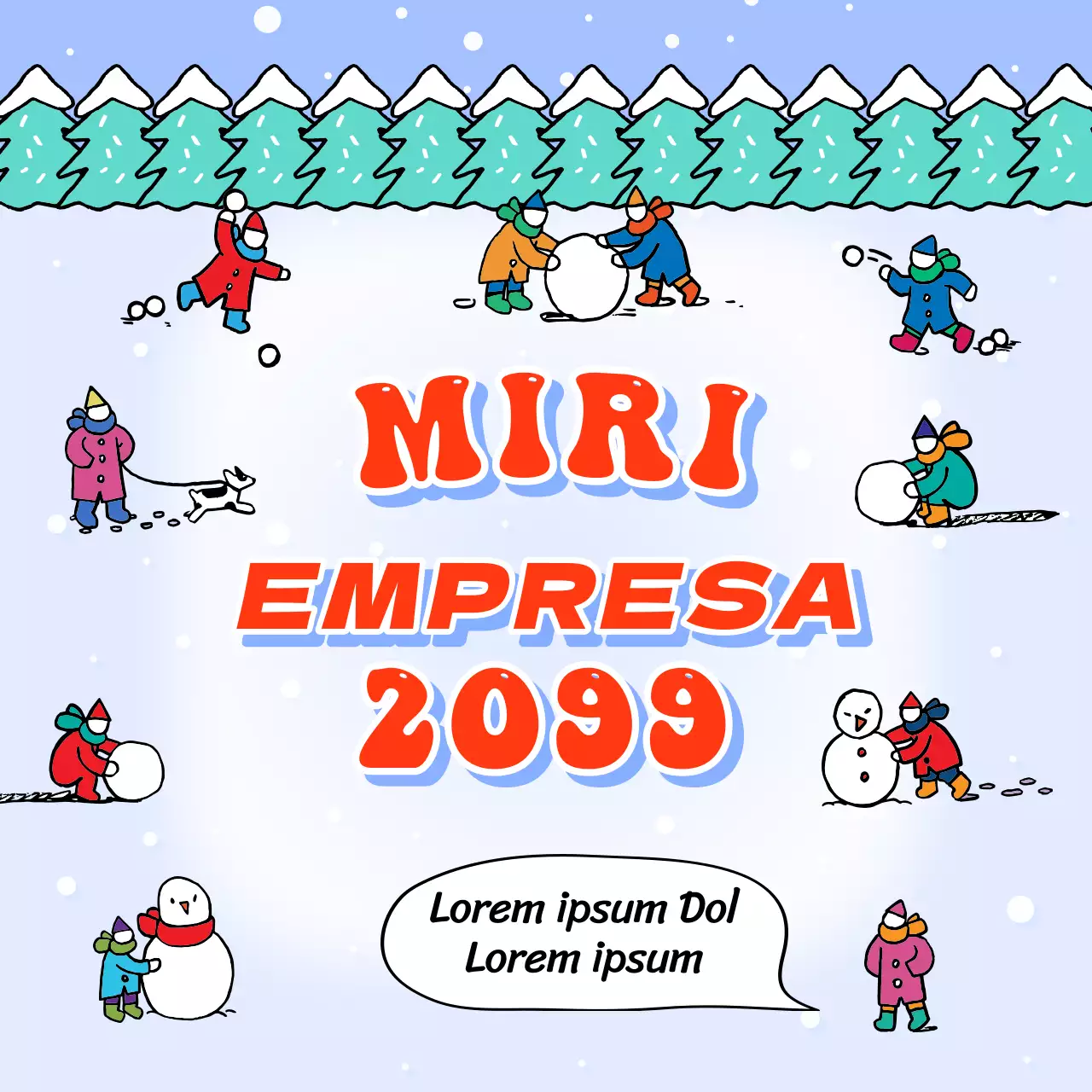 Simpática tarjeta de felicitación con ilustración invernal en azul claro