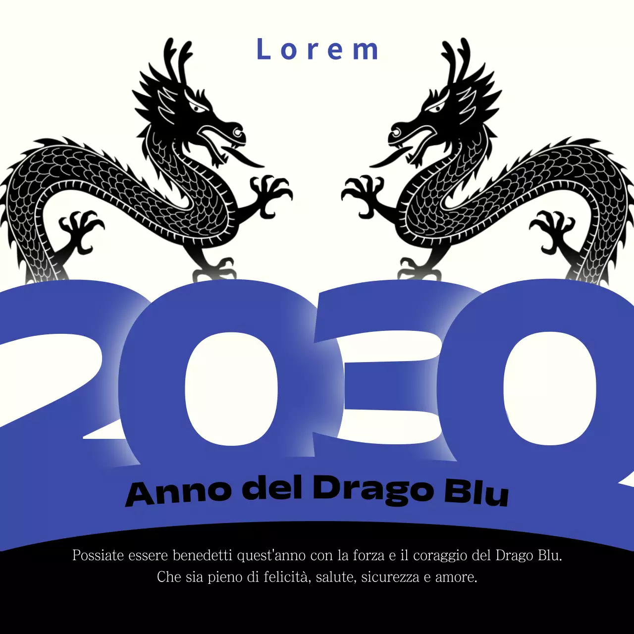 Biglietto d'auguri orientale per il nuovo anno in blu e nero