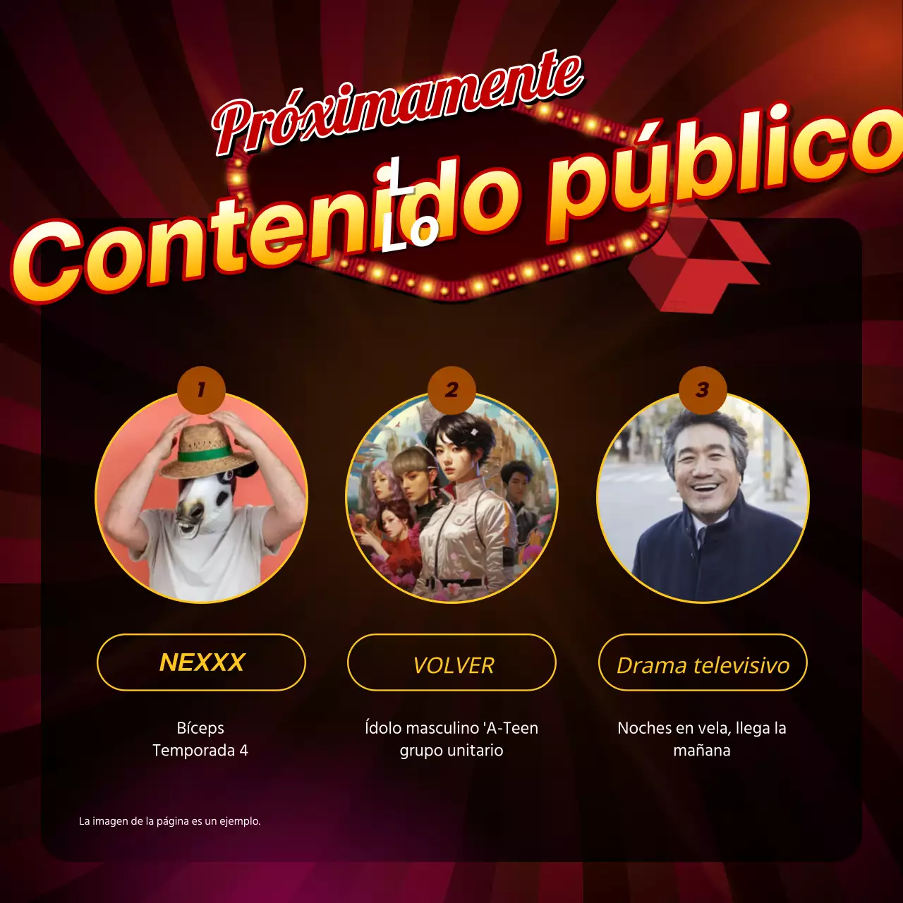 Un puesto de introducción de contenidos retro en rojo y amarillo