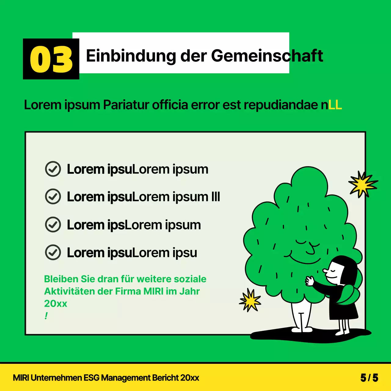 Eine kitschige, gelbe und chartreuse ESG-Tätigkeitsbeschreibung