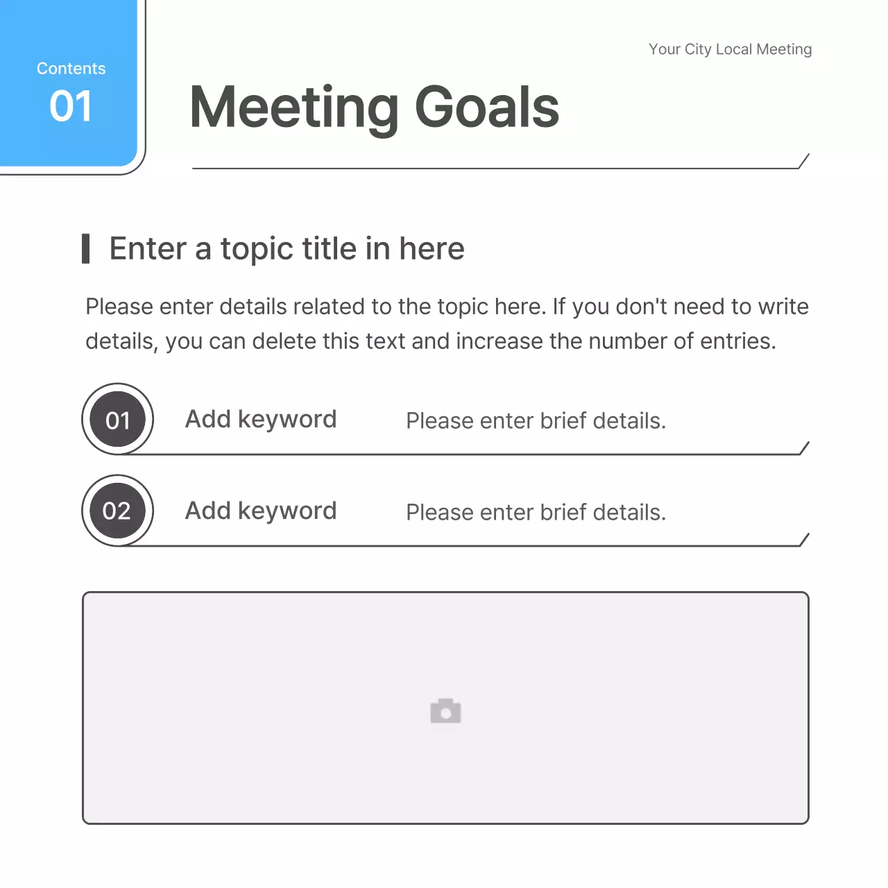 A simple white and light blue meeting guide