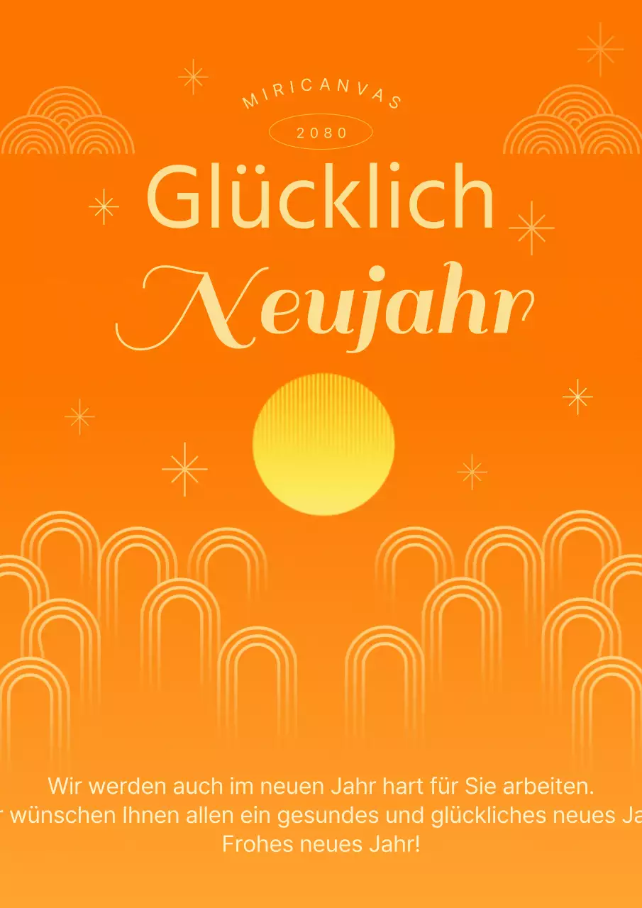 Traditionelles Briefpapier für Neujahrsgrüße in Orange und Gelb