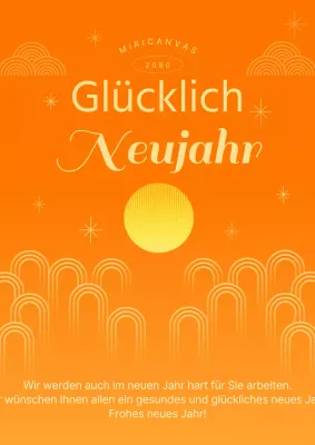 Traditionelles Briefpapier für Neujahrsgrüße in Orange und Gelb
