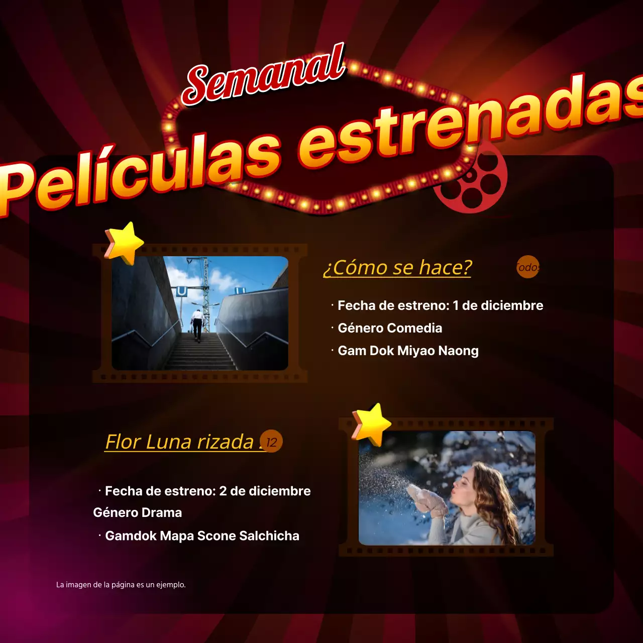 Un puesto de introducción de contenidos retro en rojo y amarillo