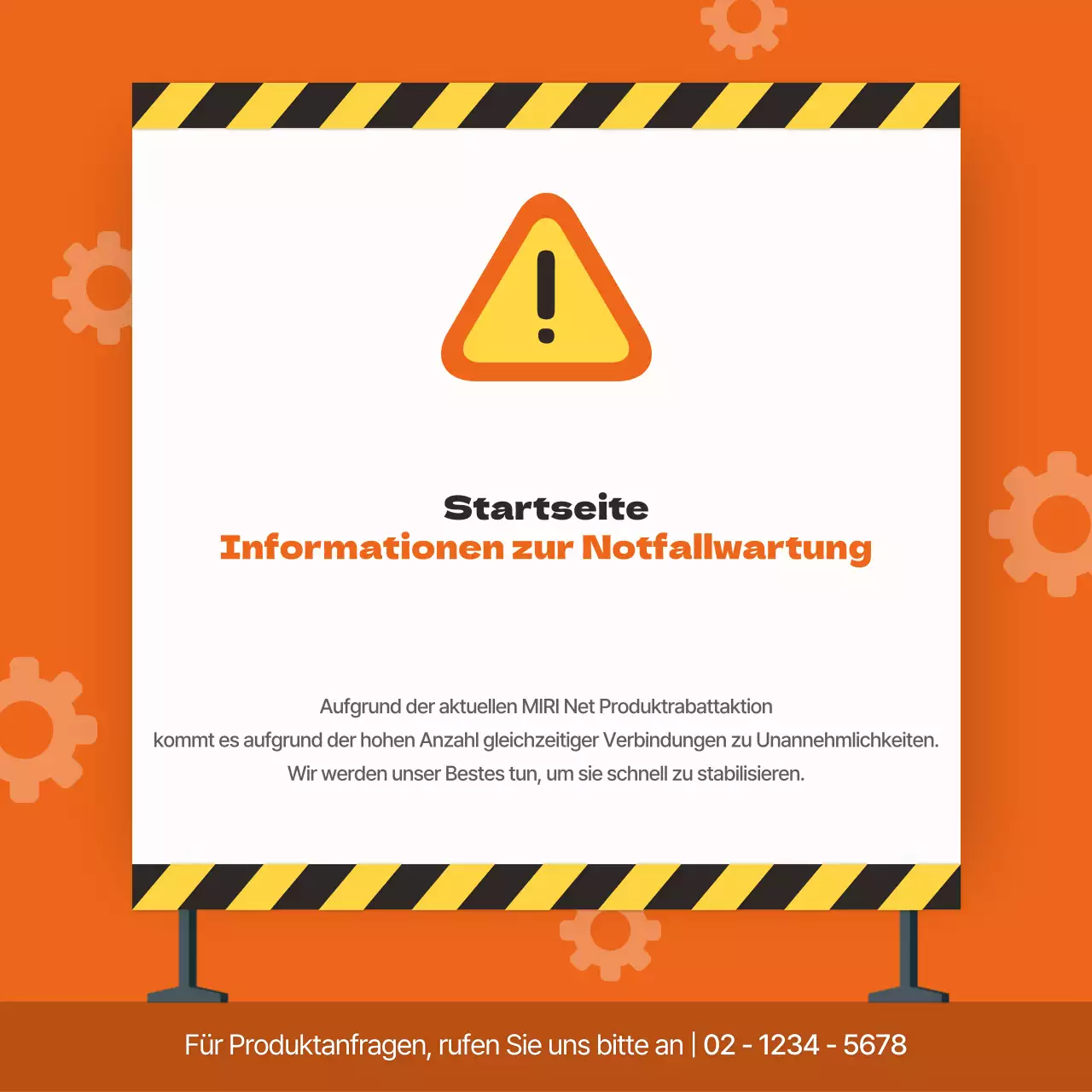 Orangefarbene und gelbe Basis-Homepage Notfall-Wartungshinweis