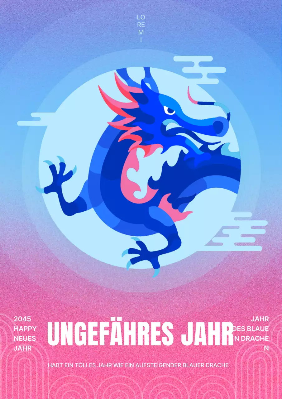 Ein moderner Aushang zum chinesischen Neujahrsfest in Hellblau und Heißrosa