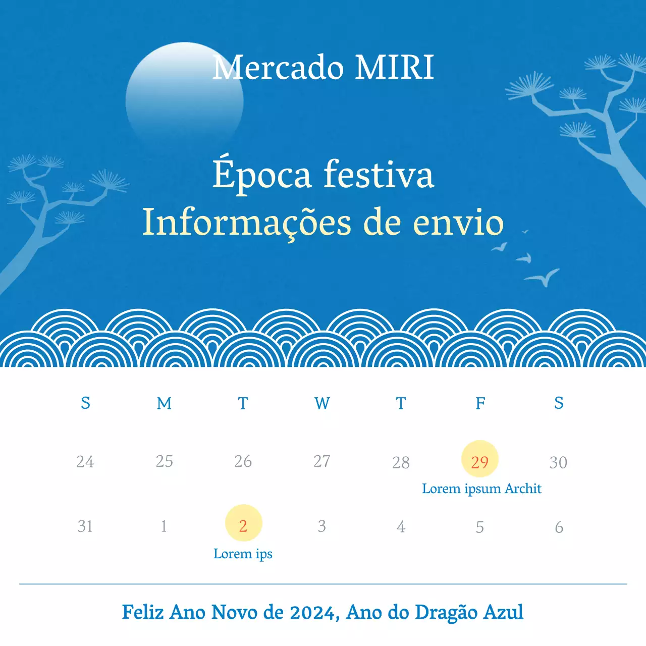 Envio de férias oriental em azul claro e branco