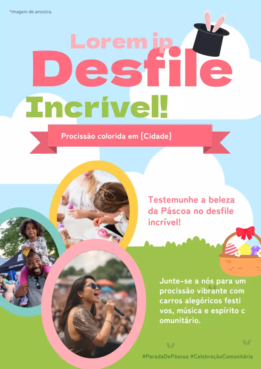 Anúncio de desfile de Páscoa com tema da natureza, cor-de-rosa e verde