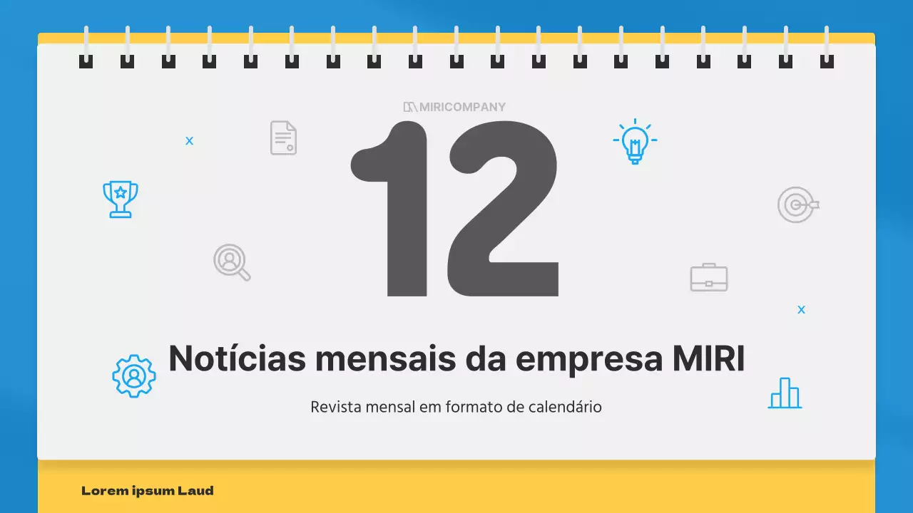 Boletim informativo mensal simples para empresas em azul e amarelo