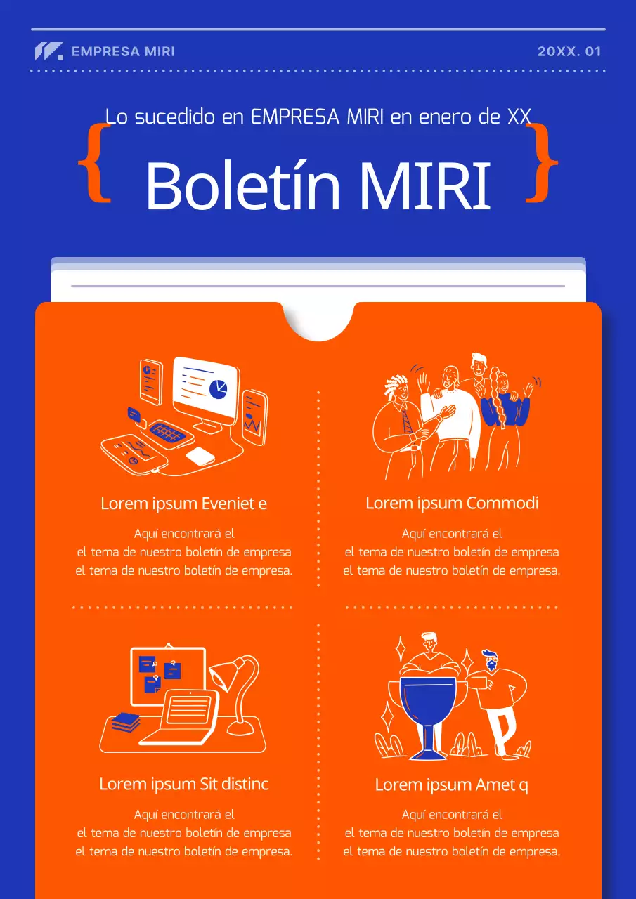 Una moderna publicación de noticias de empresa en naranja y azul
