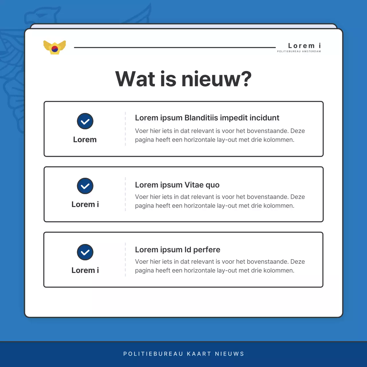 Standaard nieuwsbriefberichten politiebureau in blauw en marineblauw