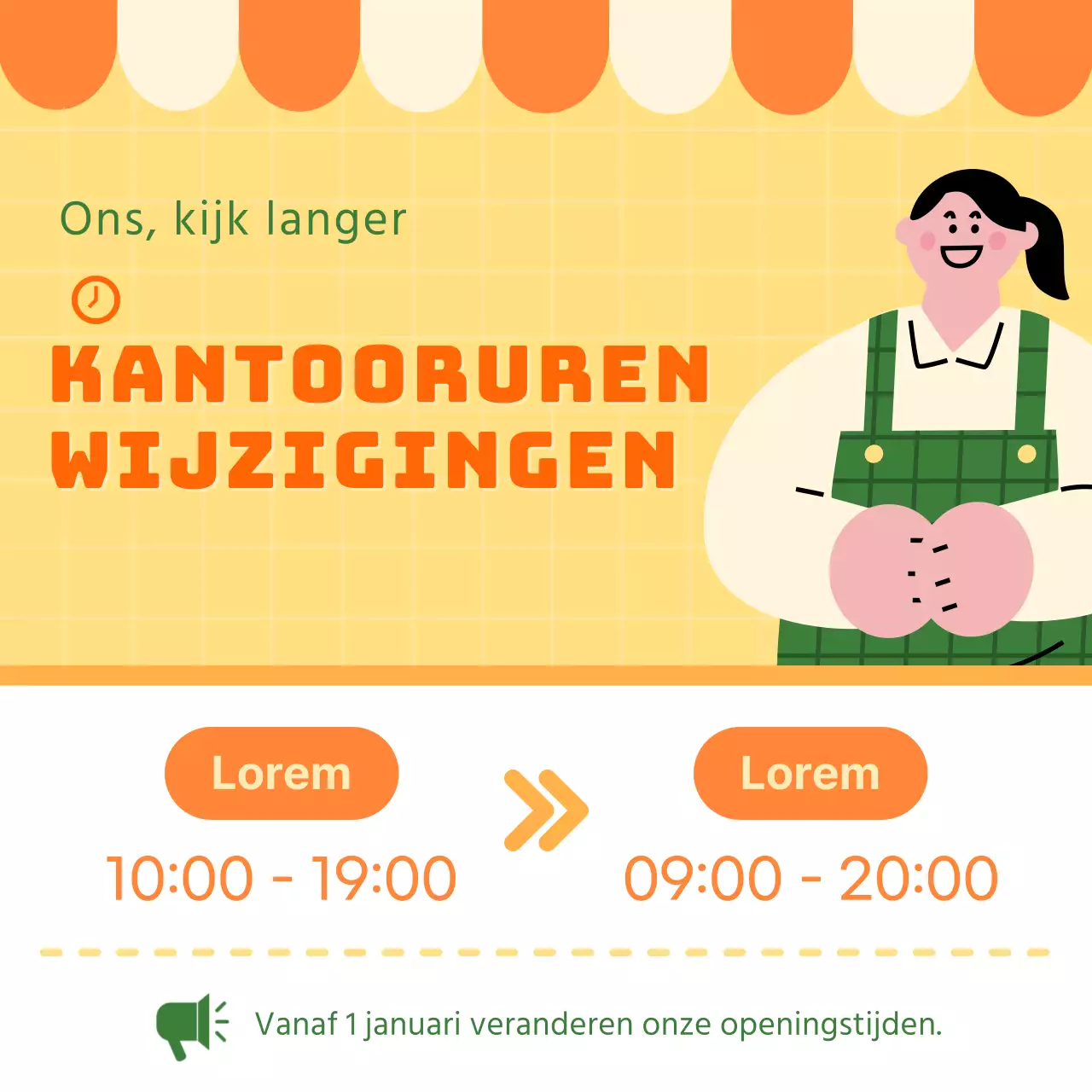 Oranje en gele kleurrijke openingstijdenposter