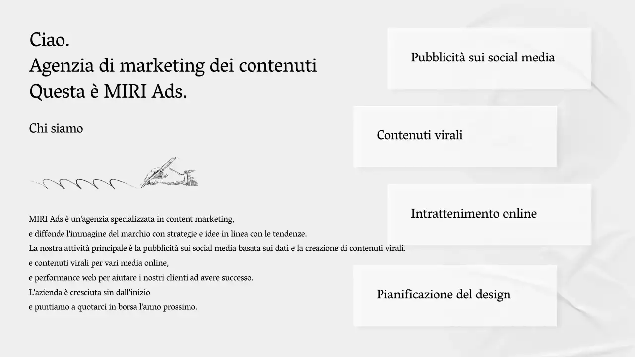 Un profilo aziendale semplice, grigio, che racconta la storia