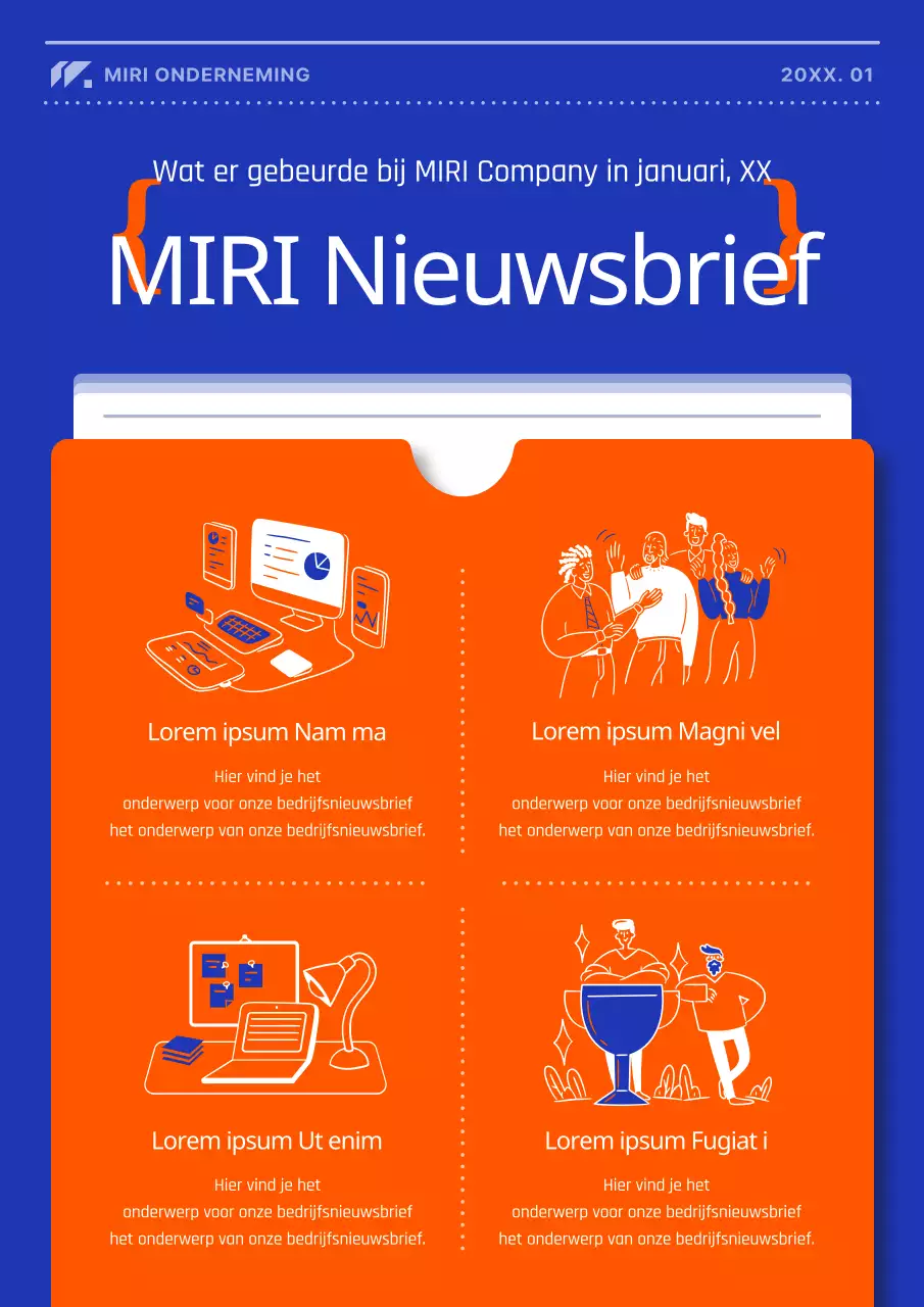 Een moderne oranje en blauwe bedrijfspublicatie