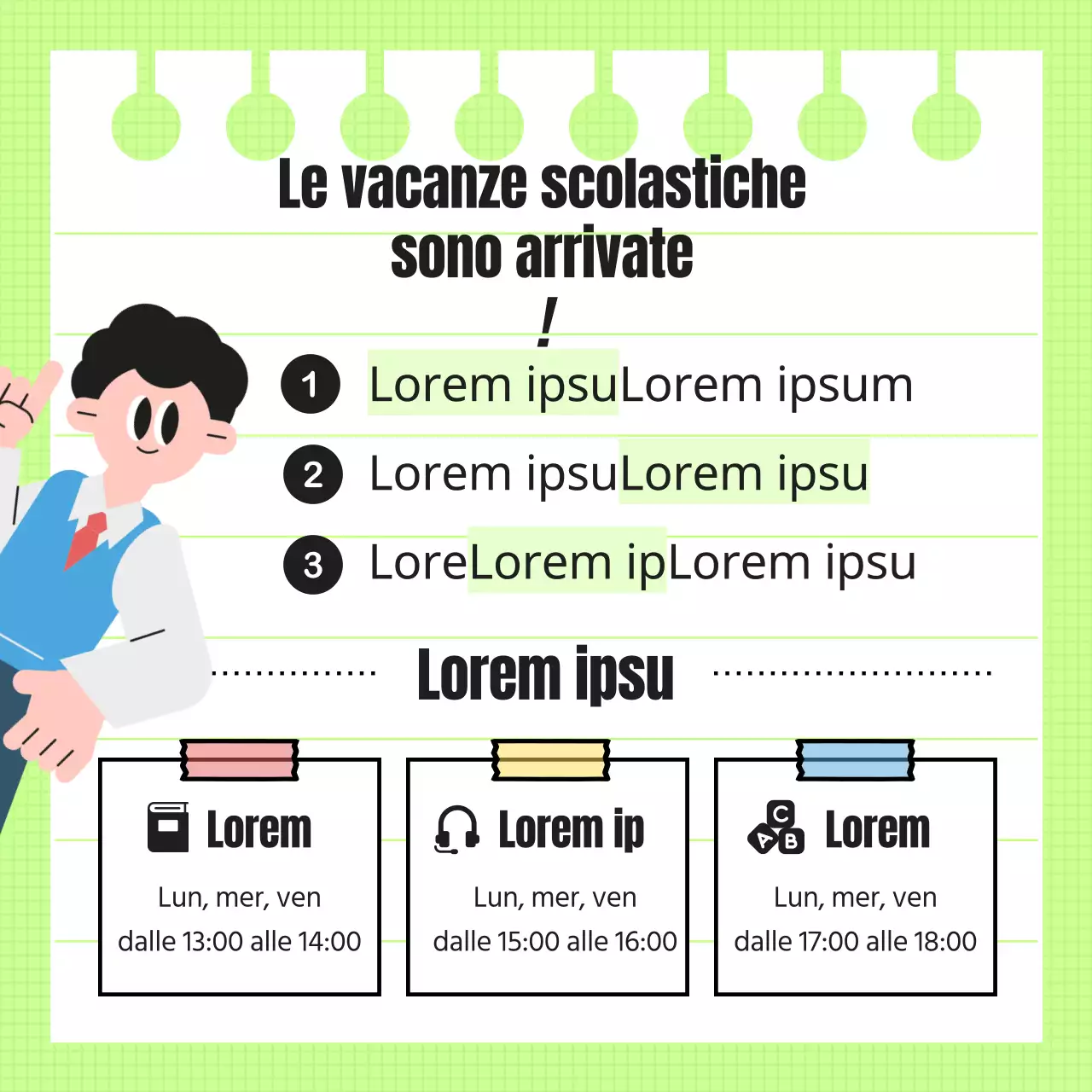 Promuovere le offerte speciali per il ritorno a scuola con accenti verde lime