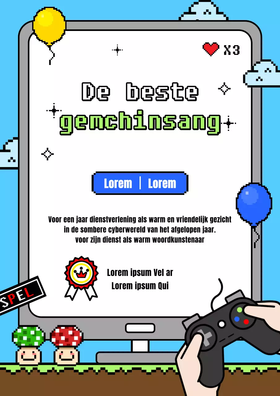 Retro game listing post in lichtblauw en zwart