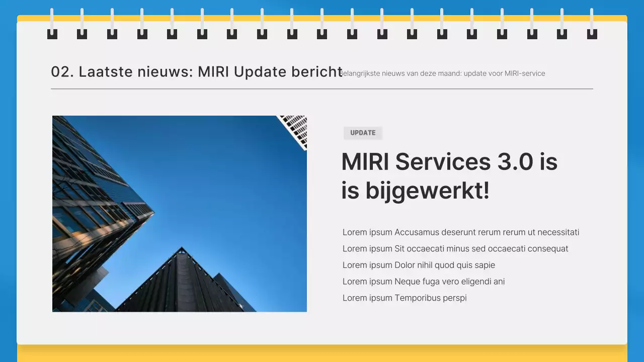 Eenvoudige zakelijke maandelijkse nieuwsbrief in blauw en geel