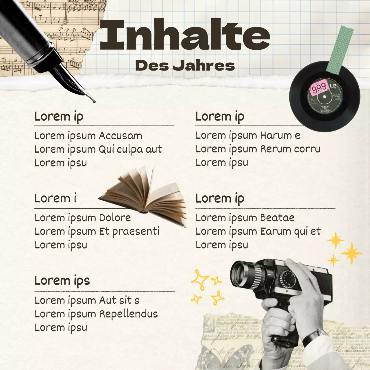 Persönliche Jahresendpost im Vintage-Stil in Gelb und Elfenbein