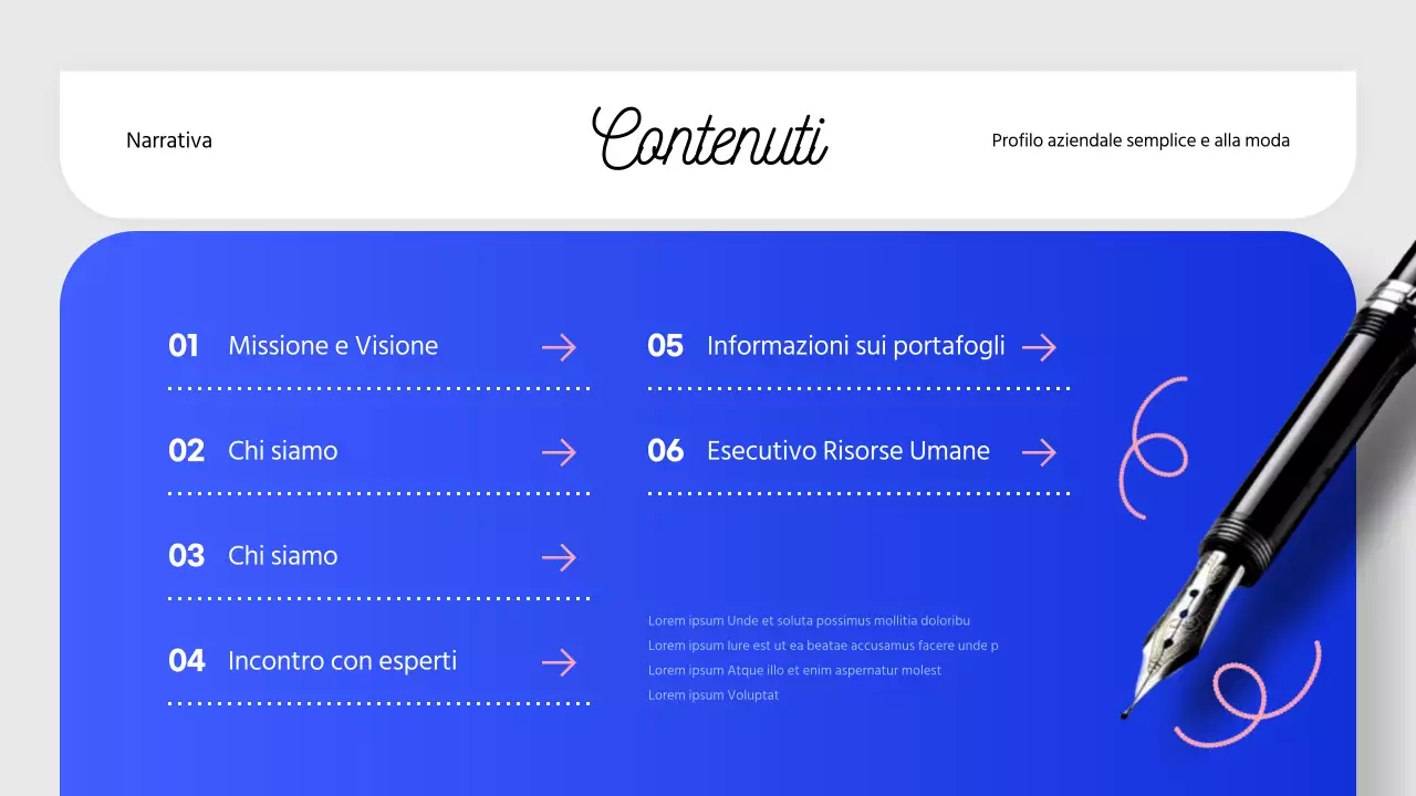 Lettera di presentazione di una società di storytelling moderna in blu e rosa