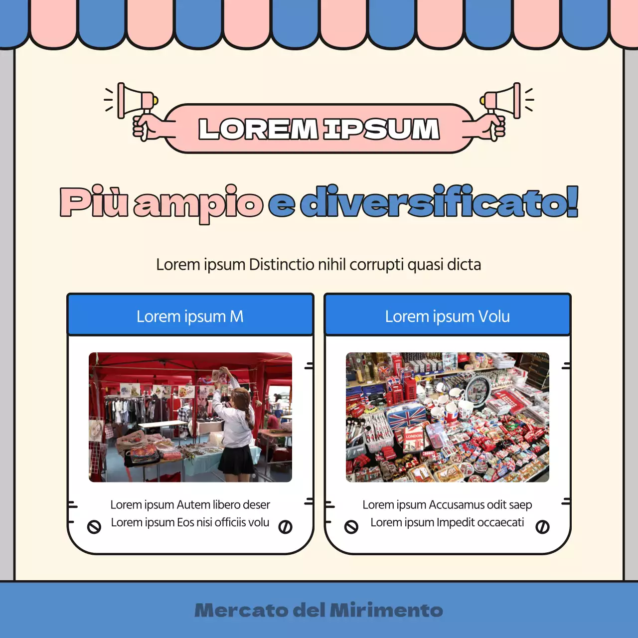 Annuncio del bazar blu e rosa