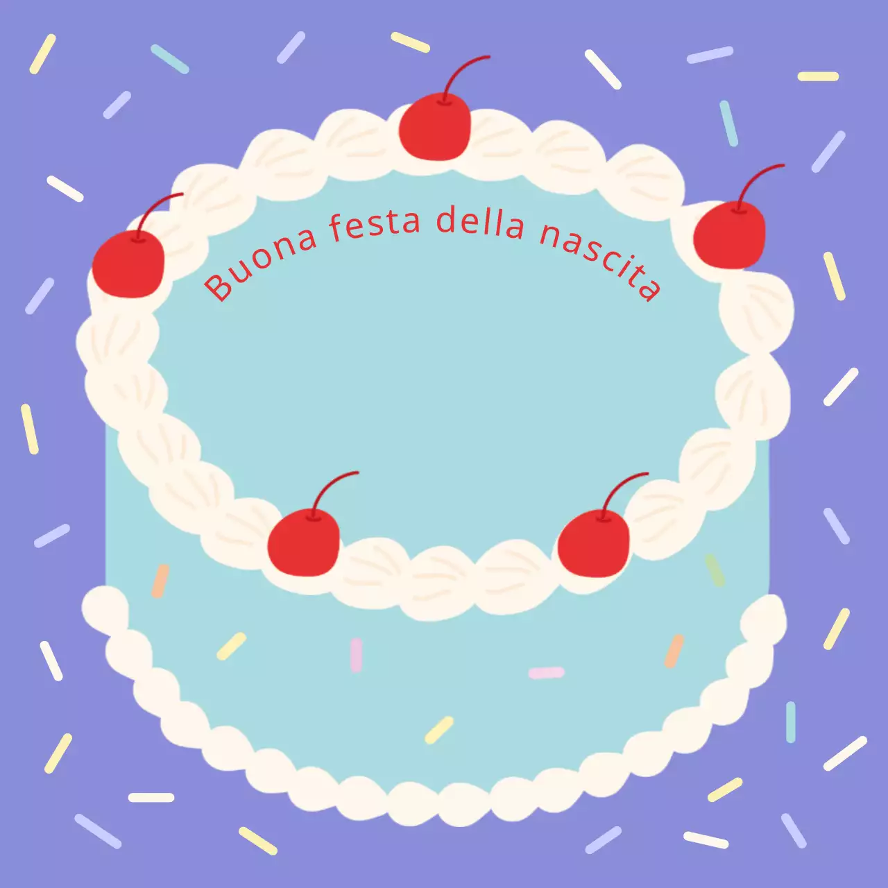 Un bel biglietto di buon compleanno color lavanda e rosso