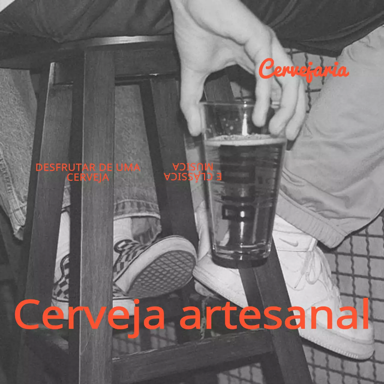 Pub de inspiração vintage com fotografias sentimentais a preto e branco e tipo de letra serifado