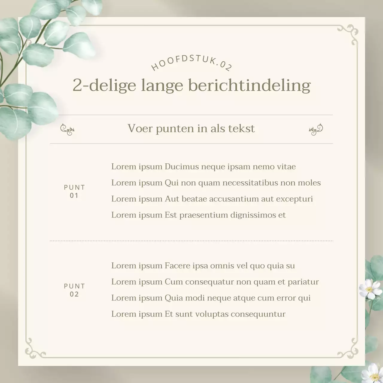 Luxe nieuwsbrief met bloemen in beige en groen