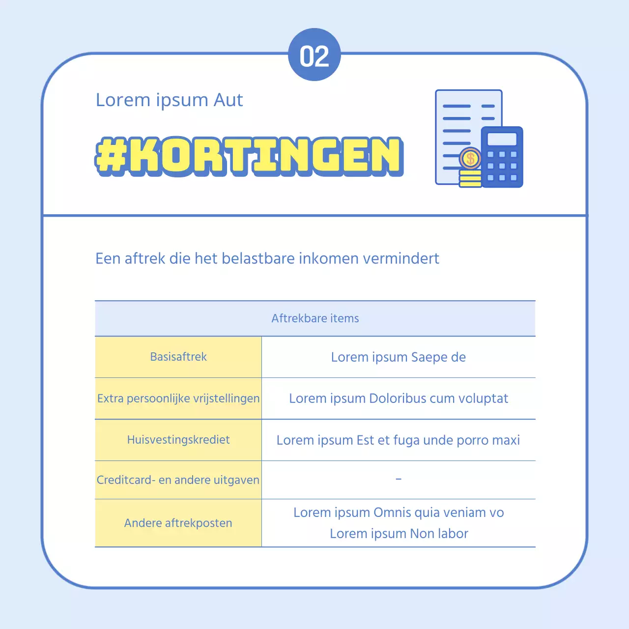 Een eenvoudige blauwe en gele gids voor concepten en terminologie voor het einde van het jaar