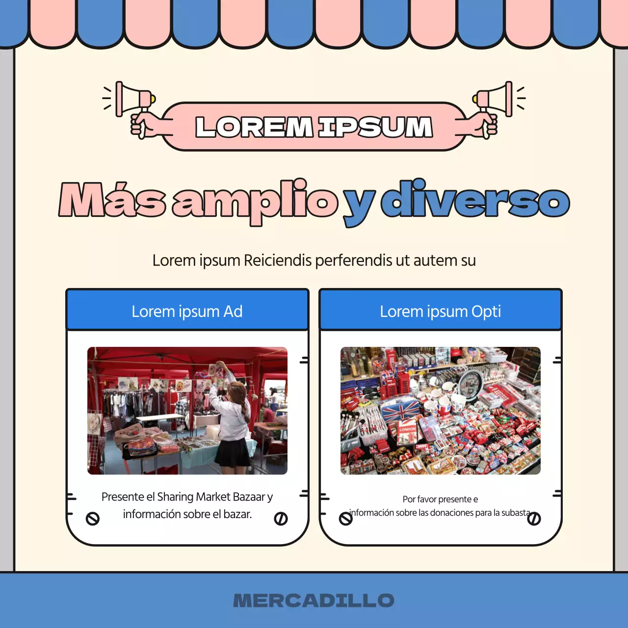 Anuncio del bazar azul y rosa