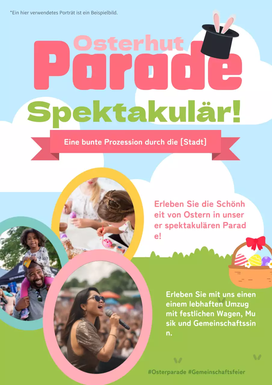 Rosa und grüne Werbung für die Osterparade in der Natur