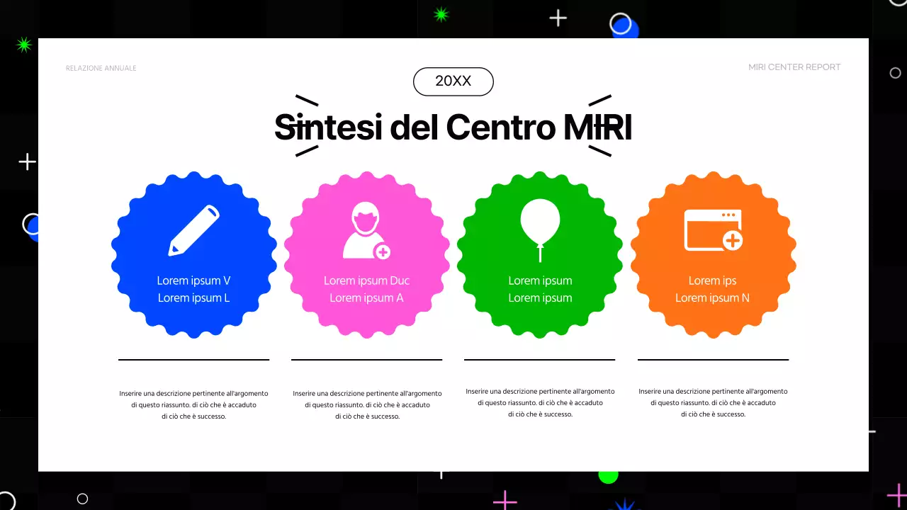 Rapporti finanziari di fine anno in stile kitsch, in rosa acceso e colori fluorescenti.