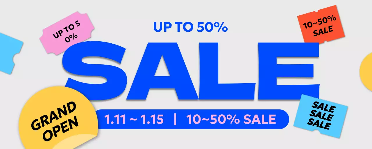 Sale announcements in blue text