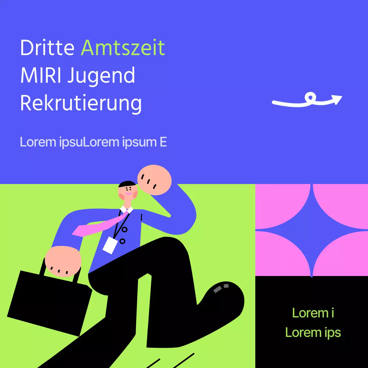 Kitschige Rekrutierungsanzeige der Gemeinde in Lila und Chartreuse