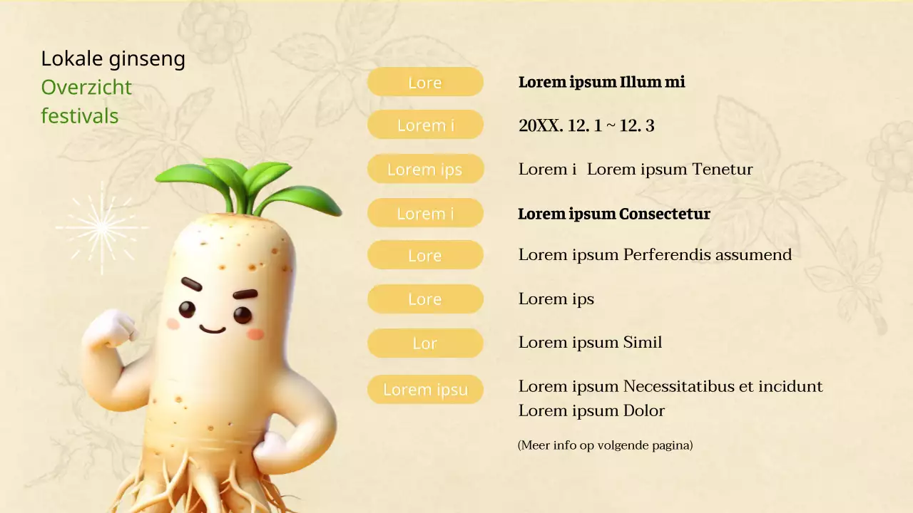 Een eenvoudig geel en groen plan voor een plaatselijk ginsengfestival